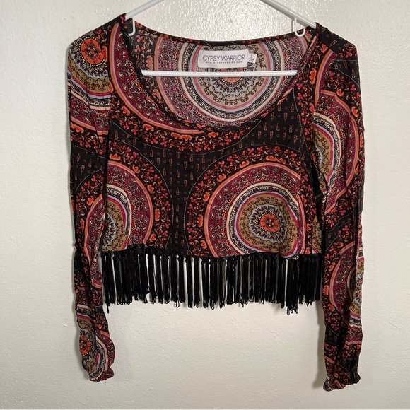 Gypsy Warrior Crop Top Fringe Mandala Print S - Picture 3 of 11
